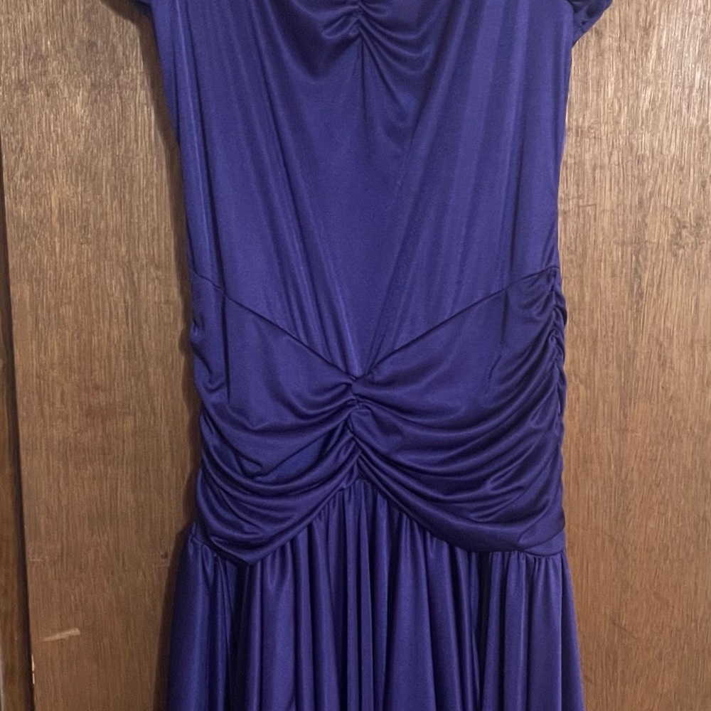 Vintage 20s/ 80s Elegant Purple Ruched layered flapper dress with zip up